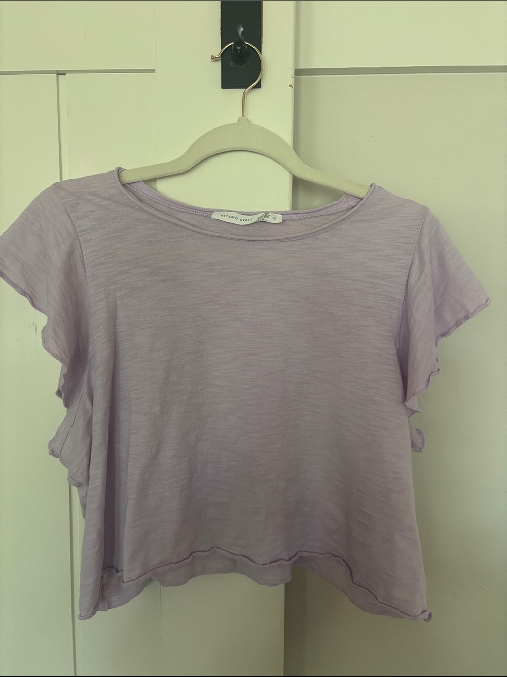 Altar'd State Lavender Ruffle Sleeve Crop Tee